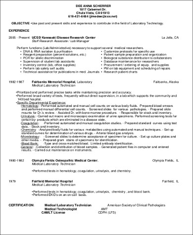 medical laboratory technologist resume pdf