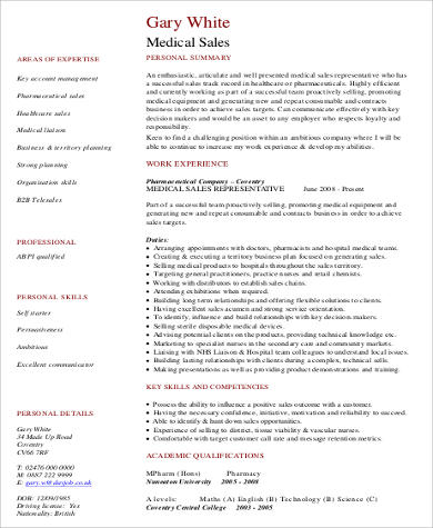 medical sales resume pdf