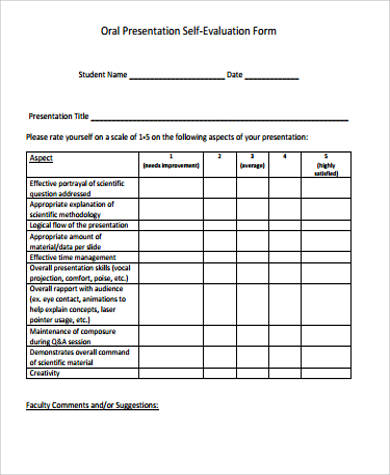 self evaluation form for presentation