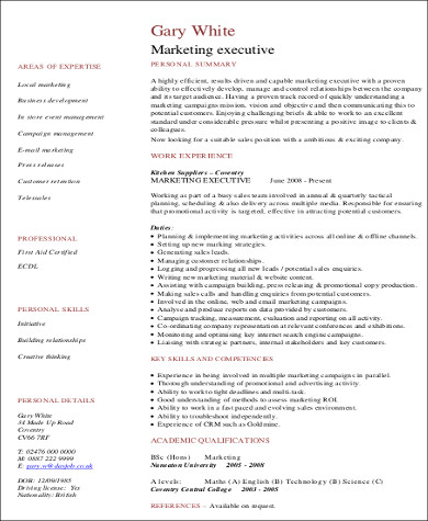 experienced marketing executive resume pdf