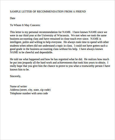 Personal Letter Of Recommendation Example from images.sampletemplates.com