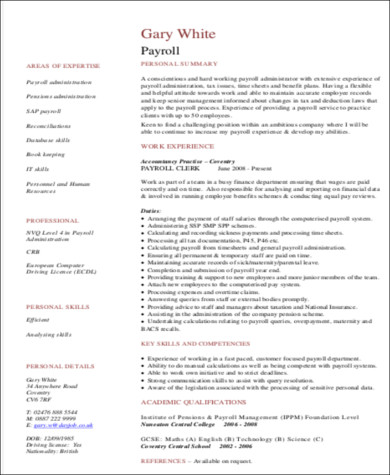 hr payroll executive resume pdf
