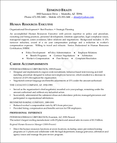 hr executive resume format pdf