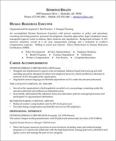 Free 13 Sample Hr Executive Resume Templates In Ms Word Pdf