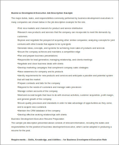 business development executive job description resume