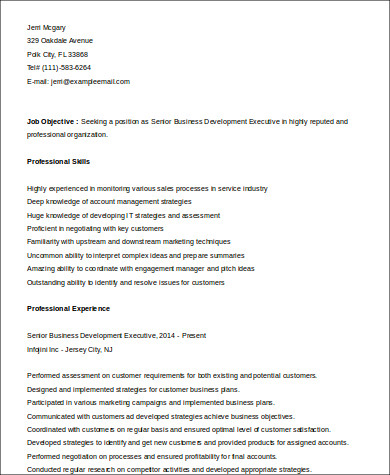 Free 8 Sample Business Development Executive Resume Templates In Ms Word Pdf