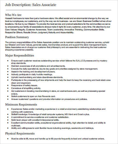 retail sales associate job description example