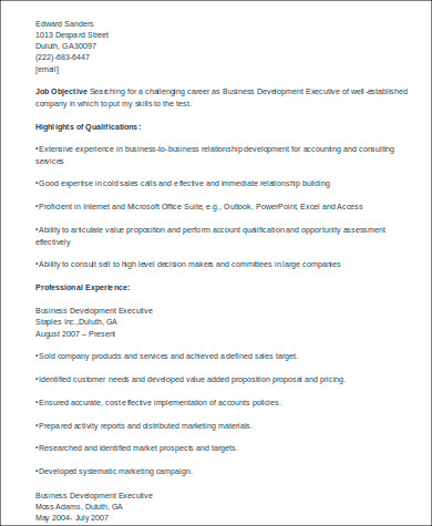 business development executive skills resume example