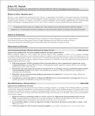 senior executive assistant skills resume pdf