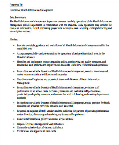 supervisor medical records job description