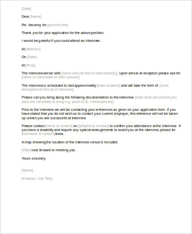 job interview invitation letter