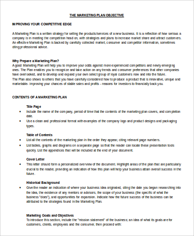 marketing plan objective format