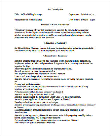 Job Description For Medical Billing Manager