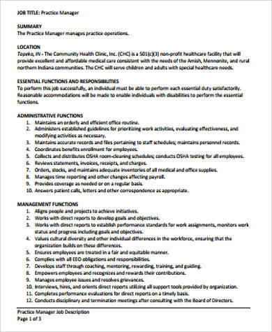 FREE 6 Medical Office Manager Job Description Samples In MS Word PDF   Medical Practice Office Manager Job Description 