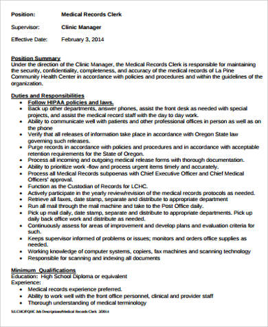 medical records office manager job description example