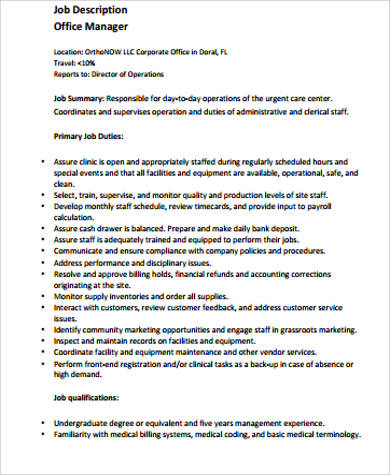 job description template medical office