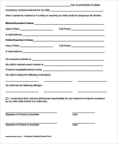 Free 8 Sample Child Medical Consent Forms In Ms Word Pdf