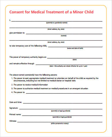 child medical treatment consent form