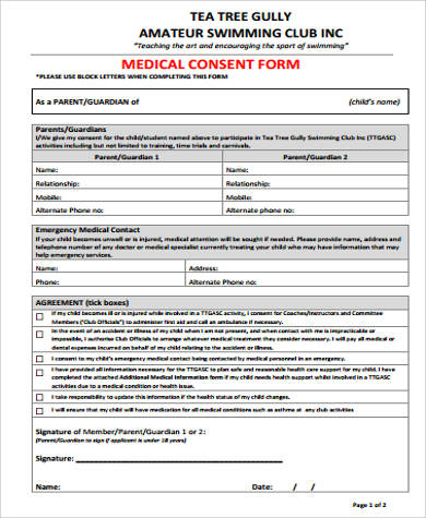 blank child medical consent form example