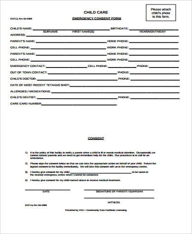 emergency child medical consent form