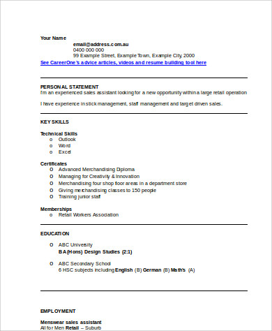 Sample Retail Sales Resume - 8+ Examples in Word, PDF