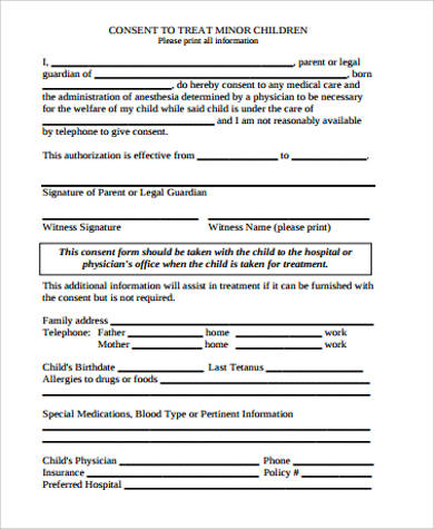 minor child medical consent form pdf