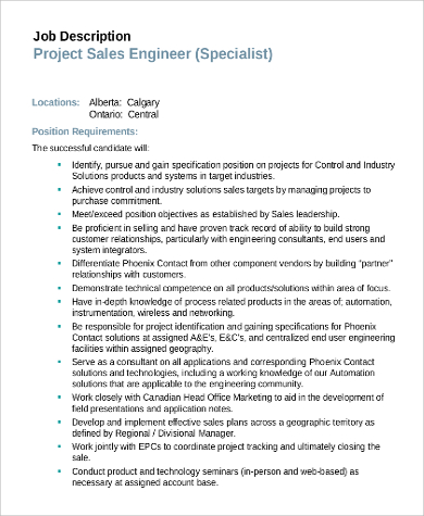 project sales engineer job description