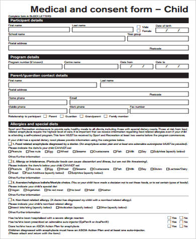 child medical consent form example