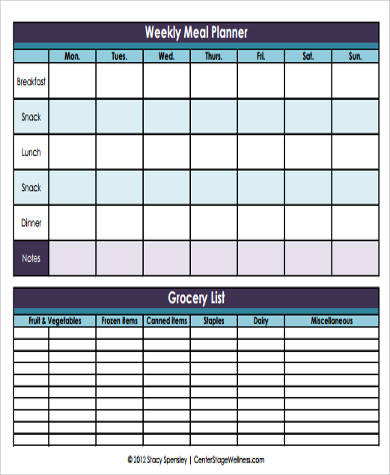 printable blank meal planner and grocery list