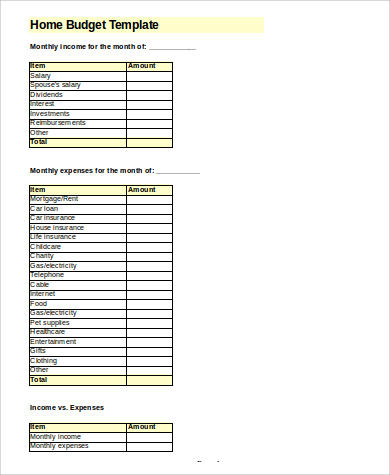 sample home budget spreadsheet