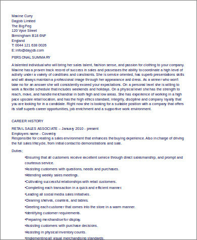 retail sales associate resume example1