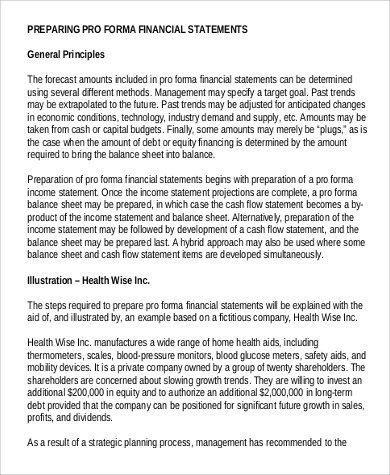 proforma financial statement