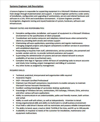 computer system engineer job description 