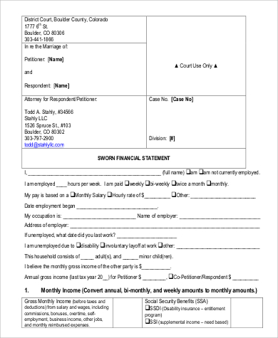 sworn financial statement example