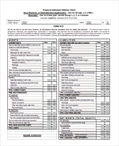 financial balance sheet statement