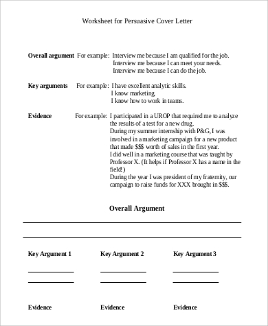 worksheet for persuasive cover letter in pdf