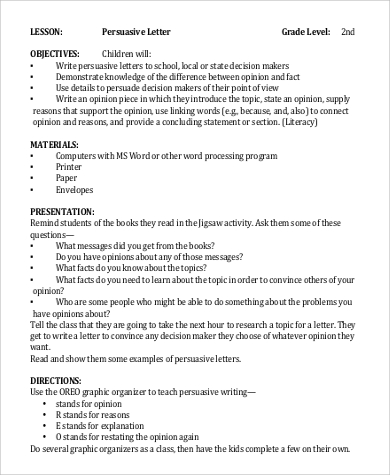 persuasive letter lesson plan