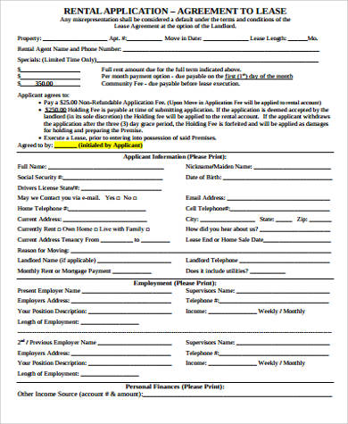 printable rental agreement application