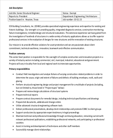 senior structural engineer job description