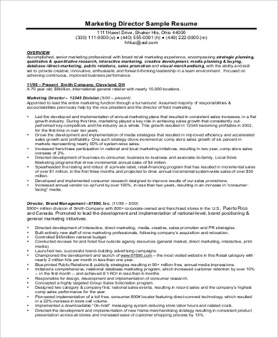 FREE 7+ Sample Marketing Director Resume Templates in MS ...