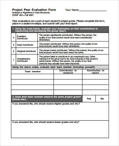 project peer evaluation form