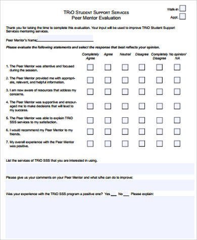 peer mentor evaluation form