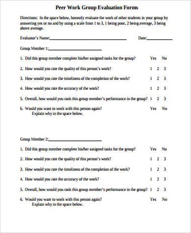 sample peer evaluation form