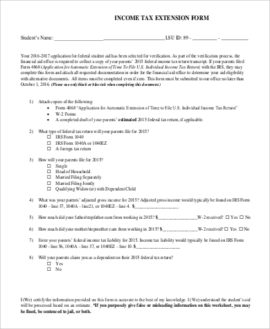 printable sample income tax extension form