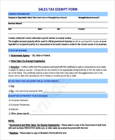 printable sales tax exempt form example