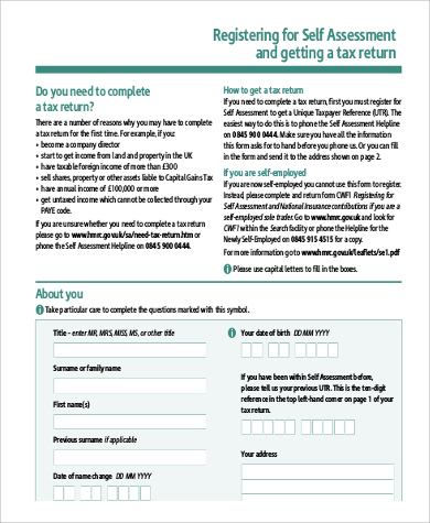 printable tax self assessment form