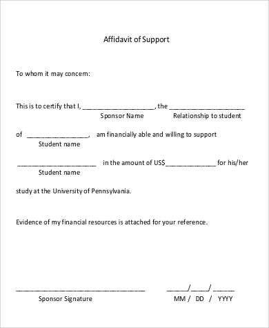 affidavit of financial support letter pdf