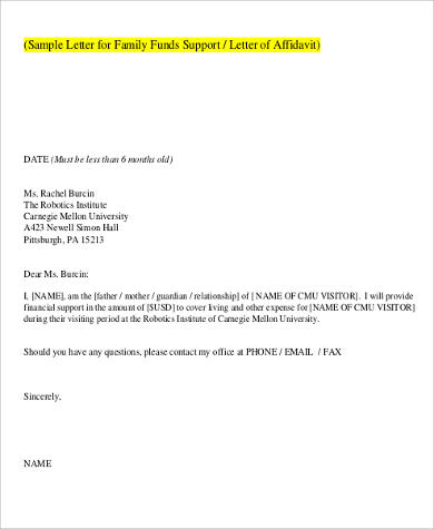 affidavit support letter family sample visa funds pdf word