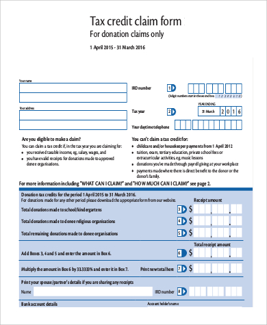 printable tax credit claim form