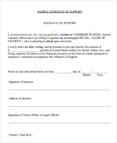 Sample Of Affidavit Of Support For Student Visa | The Document Template